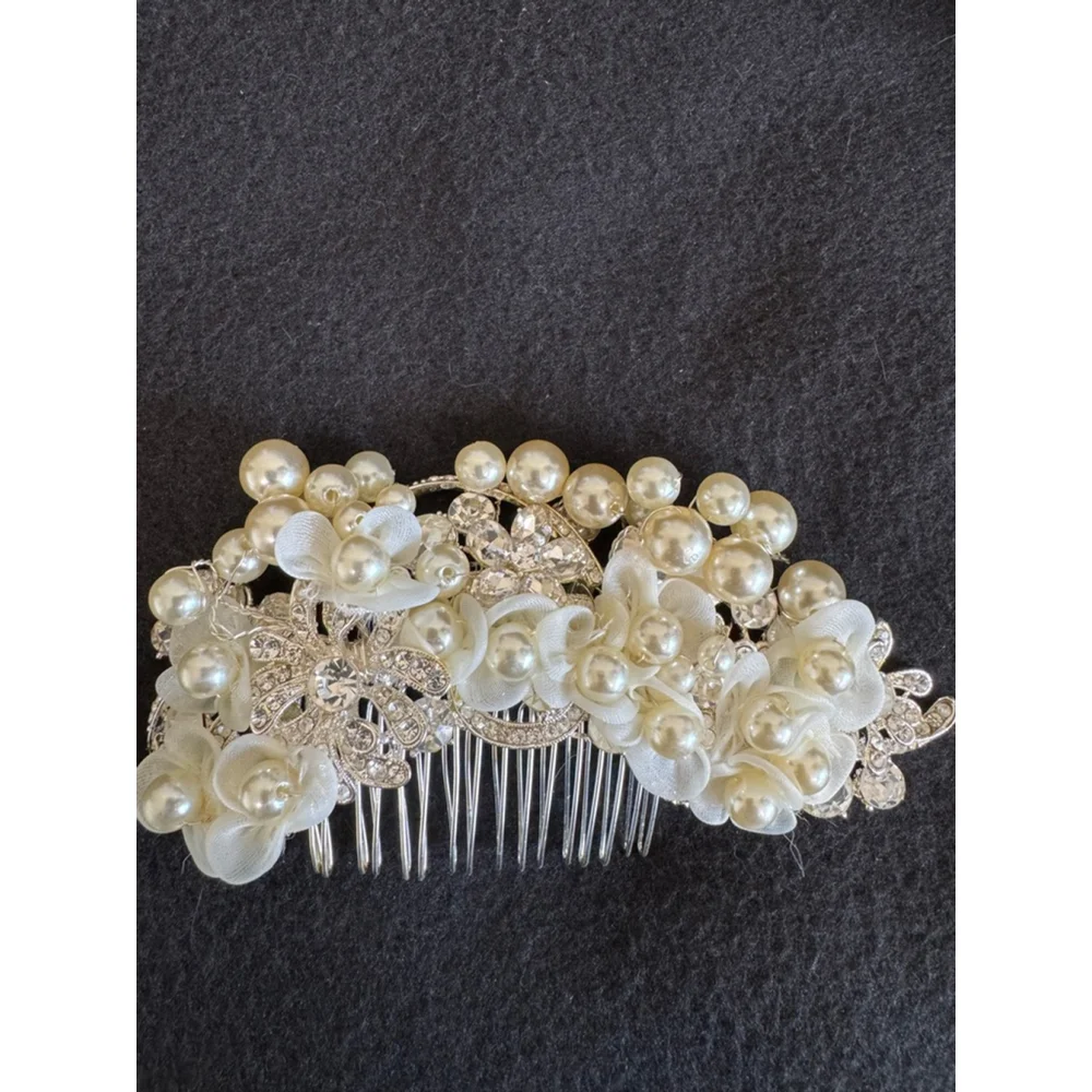 Women's Ever Faith Ivory Pearl & Crystal floral Silver Tone Hair Comb One Size